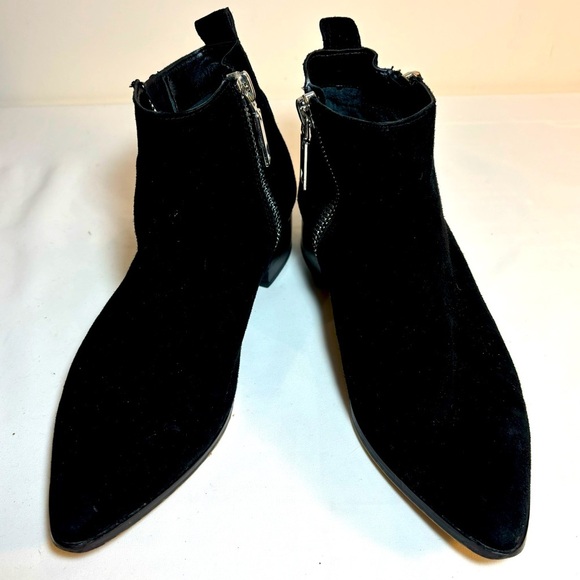 DOLCE VITA Sz 9 Marra Booties Double Zipper Onyx Black Stacked Heel Suede Ankle - Picture 2 of 9